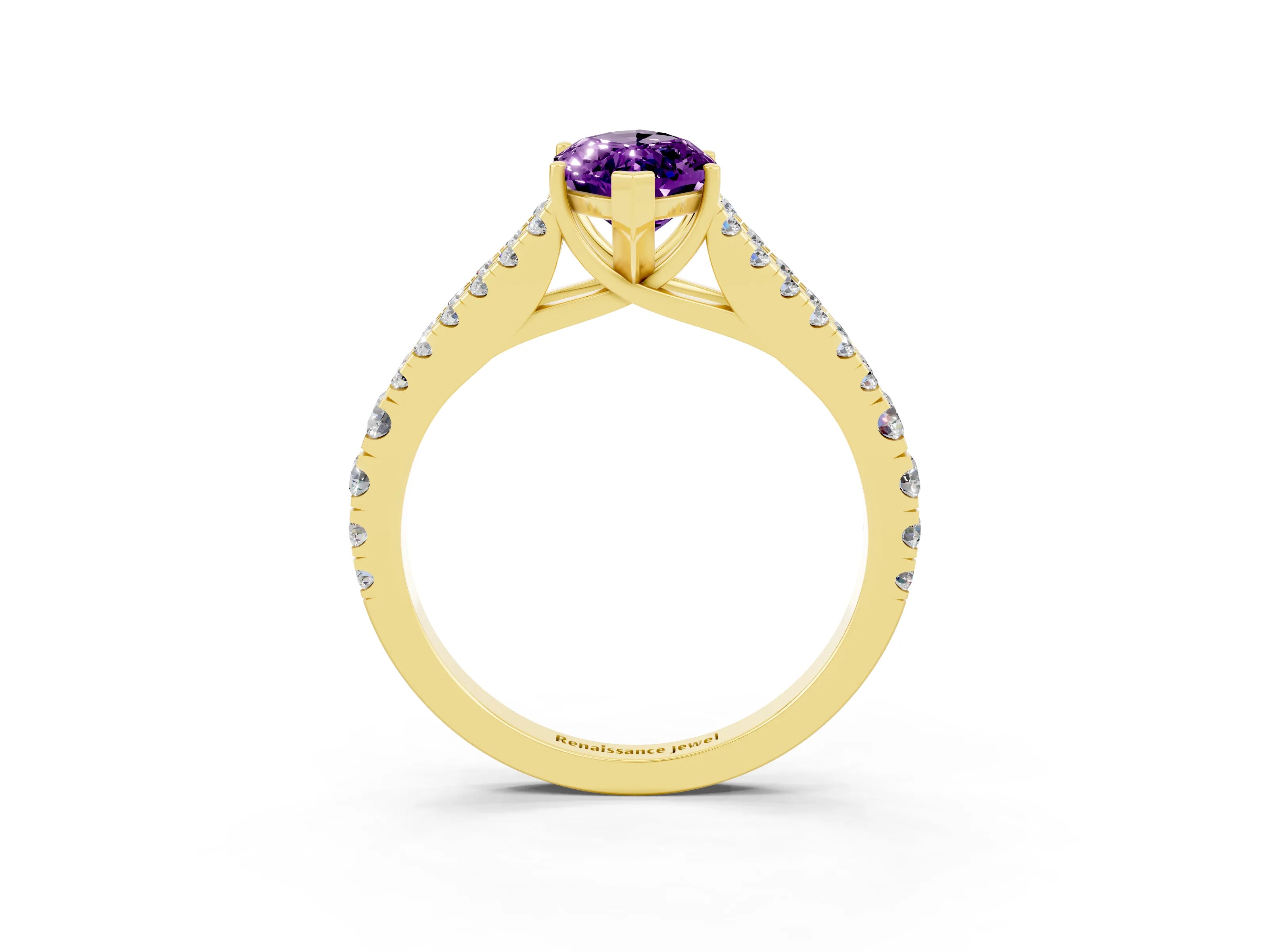 Yellow gold Marquise Cut Amethyst Split Shank Pavé Engagement Ring with Four-Prong Setting_15