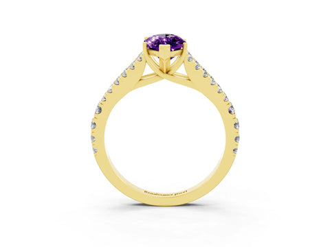 Yellow gold Marquise Cut Amethyst Split Shank Pavé Engagement Ring with Four-Prong Setting_15