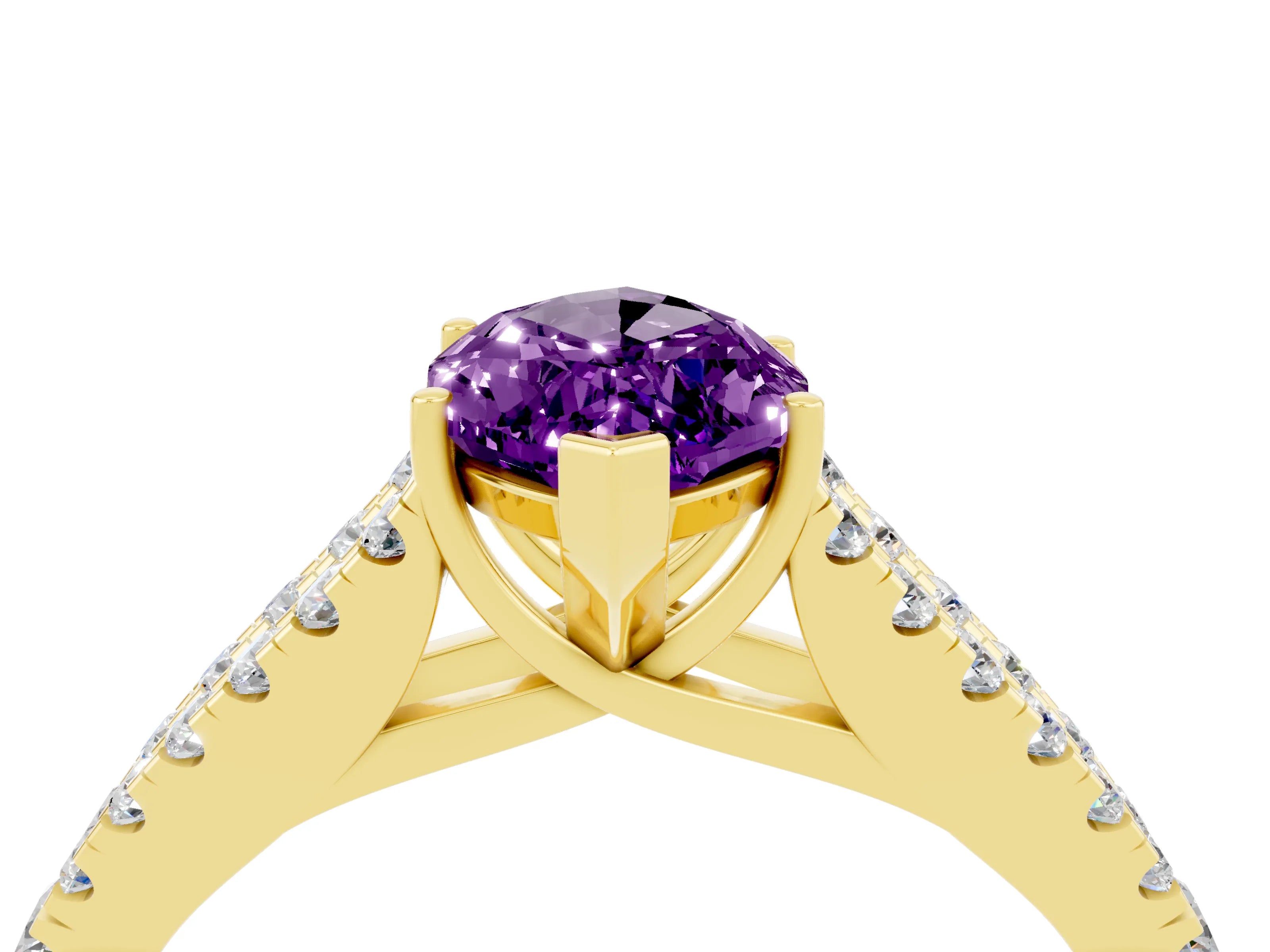 Yellow gold Marquise Cut Amethyst Split Shank Pavé Engagement Ring with Four-Prong Setting_16