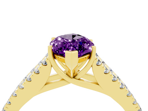 Yellow gold Marquise Cut Amethyst Split Shank Pavé Engagement Ring with Four-Prong Setting_16