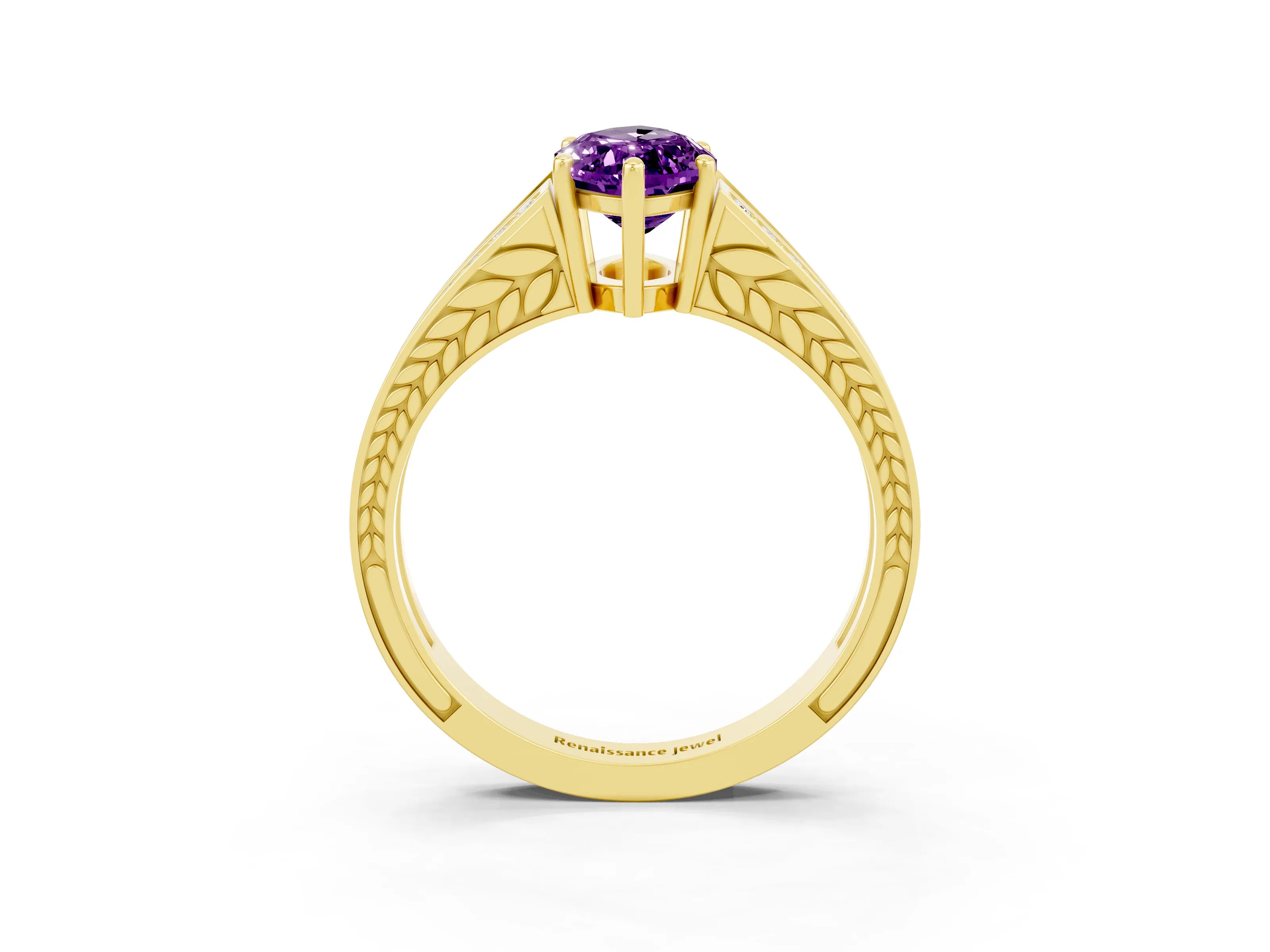 Yellow gold Marquise Cut Amethyst Split Shank Ring with Pavé Band and Four-Prong Setting_3