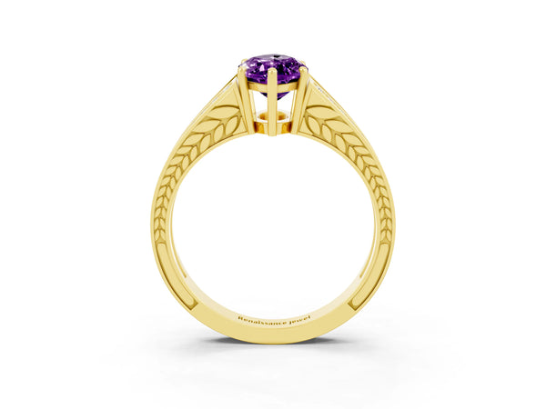 Yellow gold Marquise Cut Amethyst Split Shank Ring with Pavé Band and Four-Prong Setting