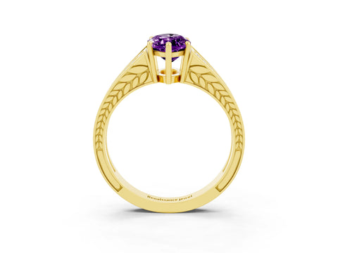 Yellow gold Marquise Cut Amethyst Split Shank Ring with Pavé Band and Four-Prong Setting_3