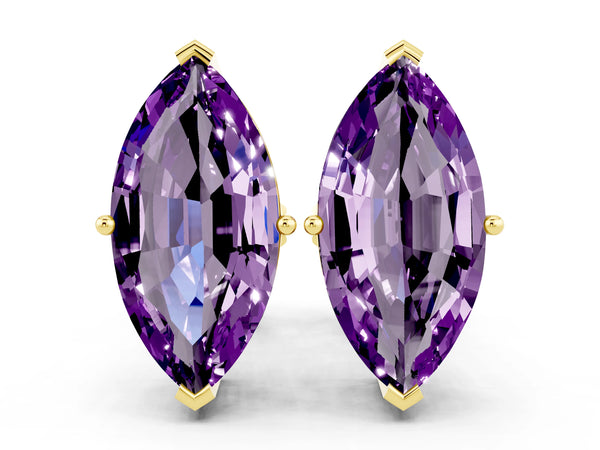 Yellow gold Marquise Cut Amethyst Stud Earrings