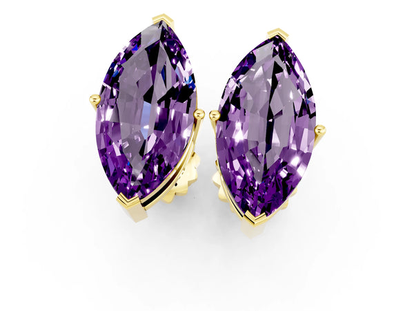 Yellow gold Marquise Cut Amethyst Stud Earrings