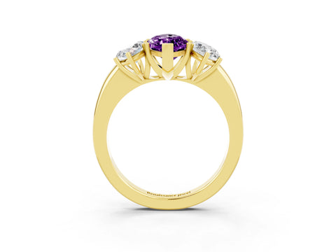 Yellow gold Marquise Cut Amethyst Three-Stone Ring with Four-Prong Setting and Classic Band_3