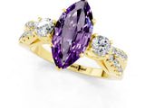 Yellow gold Marquise Cut Amethyst Three-Stone Ring with Pavé Split Shank and Four-Prong Setting_13