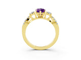 Yellow gold Marquise Cut Amethyst Three-Stone Ring with Pavé Split Shank and Four-Prong Setting_15