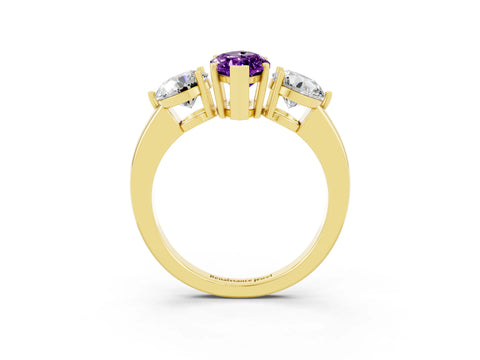 Yellow gold Marquise Cut Amethyst Three-Stone Ring with Prong Setting and Classic Band_3