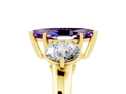 Yellow gold Marquise Cut Amethyst Three-Stone Ring with Prong Setting and Classic Band_5