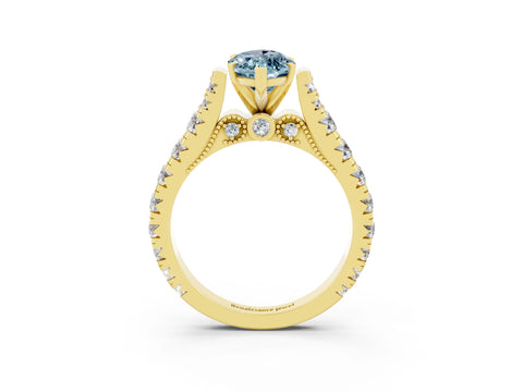 Yellow gold Marquise Cut Aquamarine Classic Solitaire Ring with Pavé Band and Four-Prong Setting_3