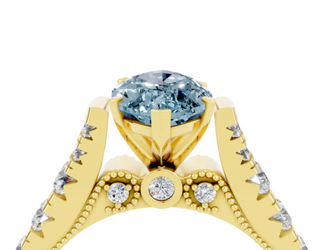 Yellow gold Marquise Cut Aquamarine Classic Solitaire Ring with Pavé Band and Four-Prong Setting_4