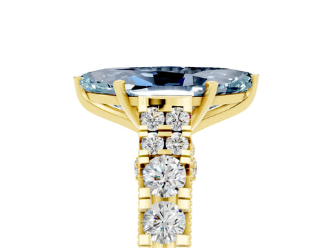 Yellow gold Marquise Cut Aquamarine Classic Solitaire Ring with Pavé Band and Four-Prong Setting_5