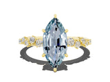 Yellow gold Marquise Cut Aquamarine Cluster Side Stone Solitaire Ring with Prong Setting_24