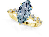 Yellow gold Marquise Cut Aquamarine Cluster Side Stone Solitaire Ring with Prong Setting_25