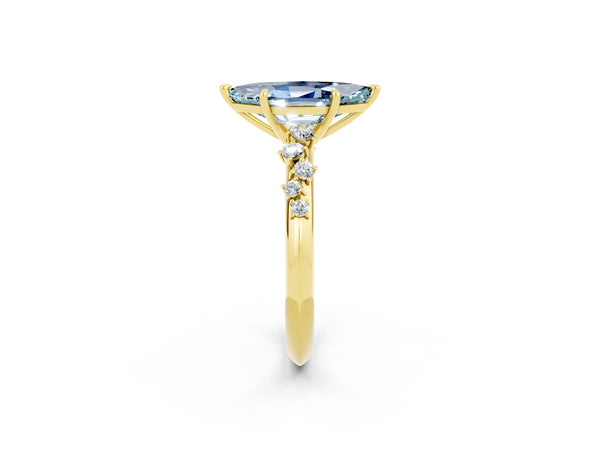 Yellow gold Marquise Cut Aquamarine Cluster Side Stone Solitaire Ring with Prong Setting