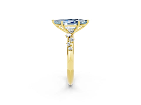 Yellow gold Marquise Cut Aquamarine Cluster Side Stone Solitaire Ring with Prong Setting_26