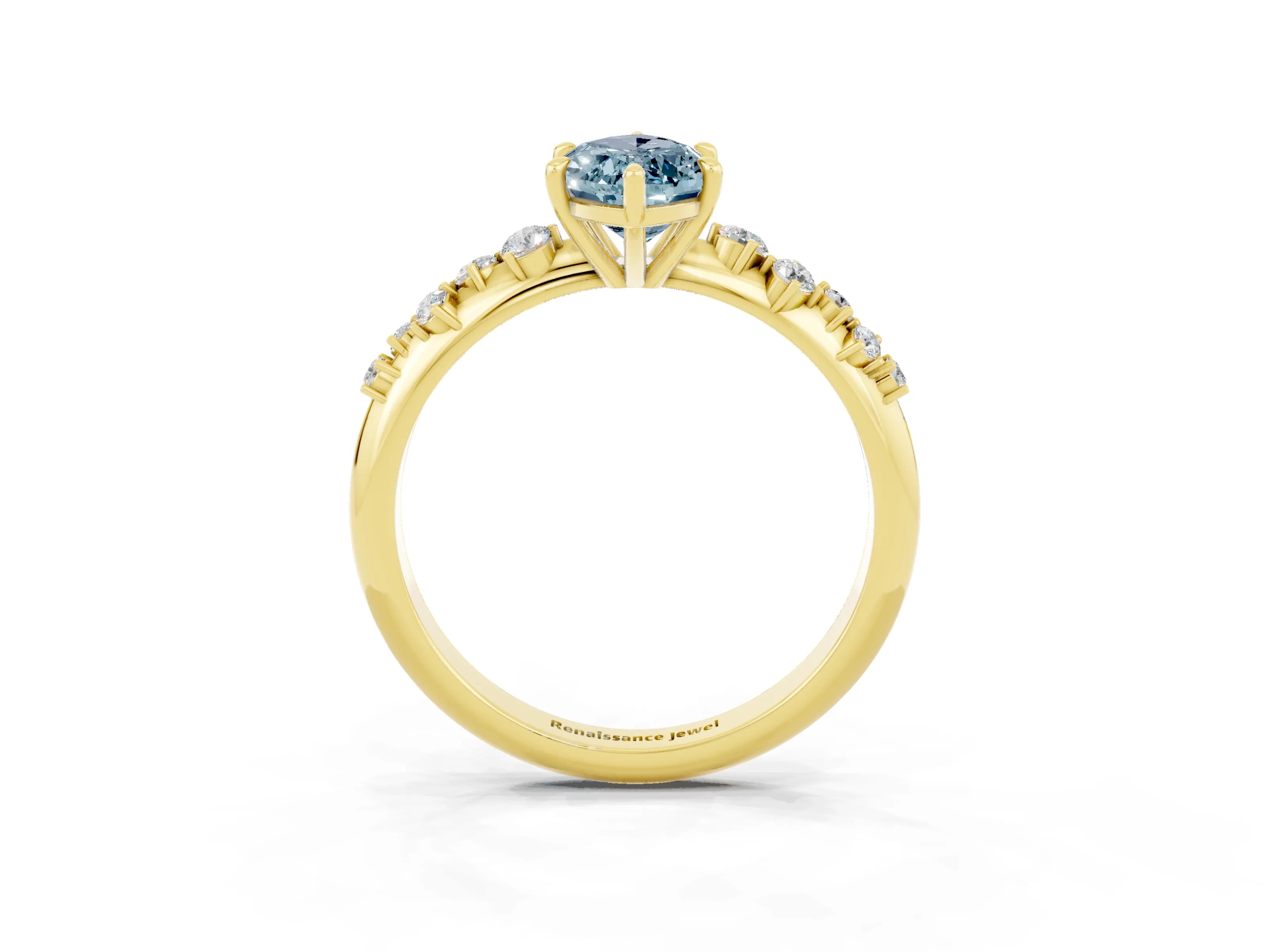 Yellow gold Marquise Cut Aquamarine Cluster Side Stone Solitaire Ring with Prong Setting_27