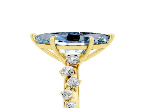 Yellow gold Marquise Cut Aquamarine Cluster Side Stone Solitaire Ring with Prong Setting_29