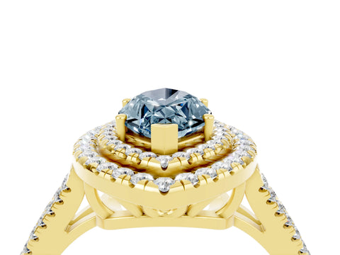Yellow gold Marquise Cut Aquamarine Double Halo Ring with Pavé Band and Prong Setting_16