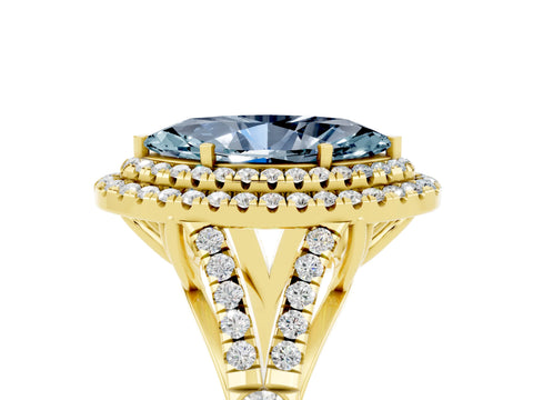 Yellow gold Marquise Cut Aquamarine Double Halo Ring with Split Shank and Prong Setting_17