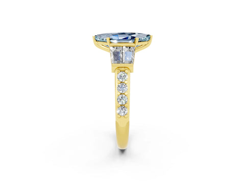 Yellow gold Marquise Cut Aquamarine Engagement Ring with Baguette Side Stones and Channel Set Band_2