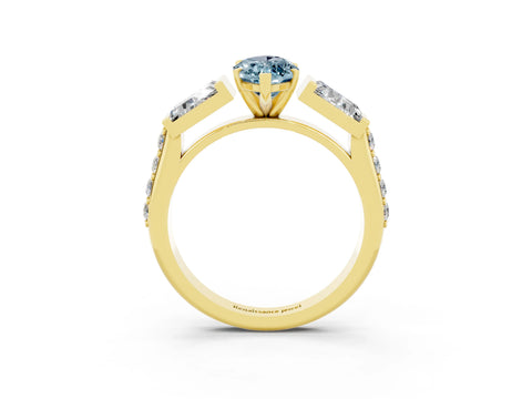 Yellow gold Marquise Cut Aquamarine Engagement Ring with Baguette Side Stones and Channel Set Band_3