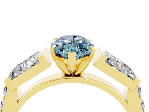 Yellow gold Marquise Cut Aquamarine Engagement Ring with Baguette Side Stones and Channel Set Band_4