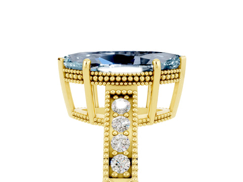 Yellow gold Marquise Cut Aquamarine Engagement Ring with Milgrain Channel Set Band and Prong Setting_5