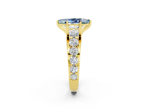Yellow gold Marquise Cut Aquamarine Engagement Ring with Pavé Band and Four-Prong Setting_2