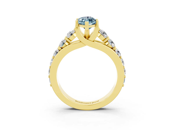 Yellow gold Marquise Cut Aquamarine Engagement Ring with Pavé Band and Four-Prong Setting