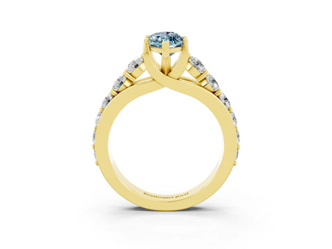 Yellow gold Marquise Cut Aquamarine Engagement Ring with Pavé Band and Four-Prong Setting_3