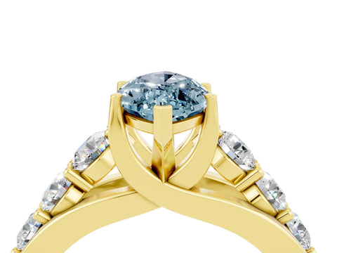Yellow gold Marquise Cut Aquamarine Engagement Ring with Pavé Band and Four-Prong Setting_4