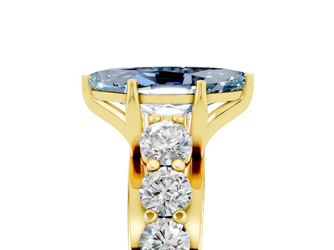 Yellow gold Marquise Cut Aquamarine Engagement Ring with Pavé Band and Four-Prong Setting_5
