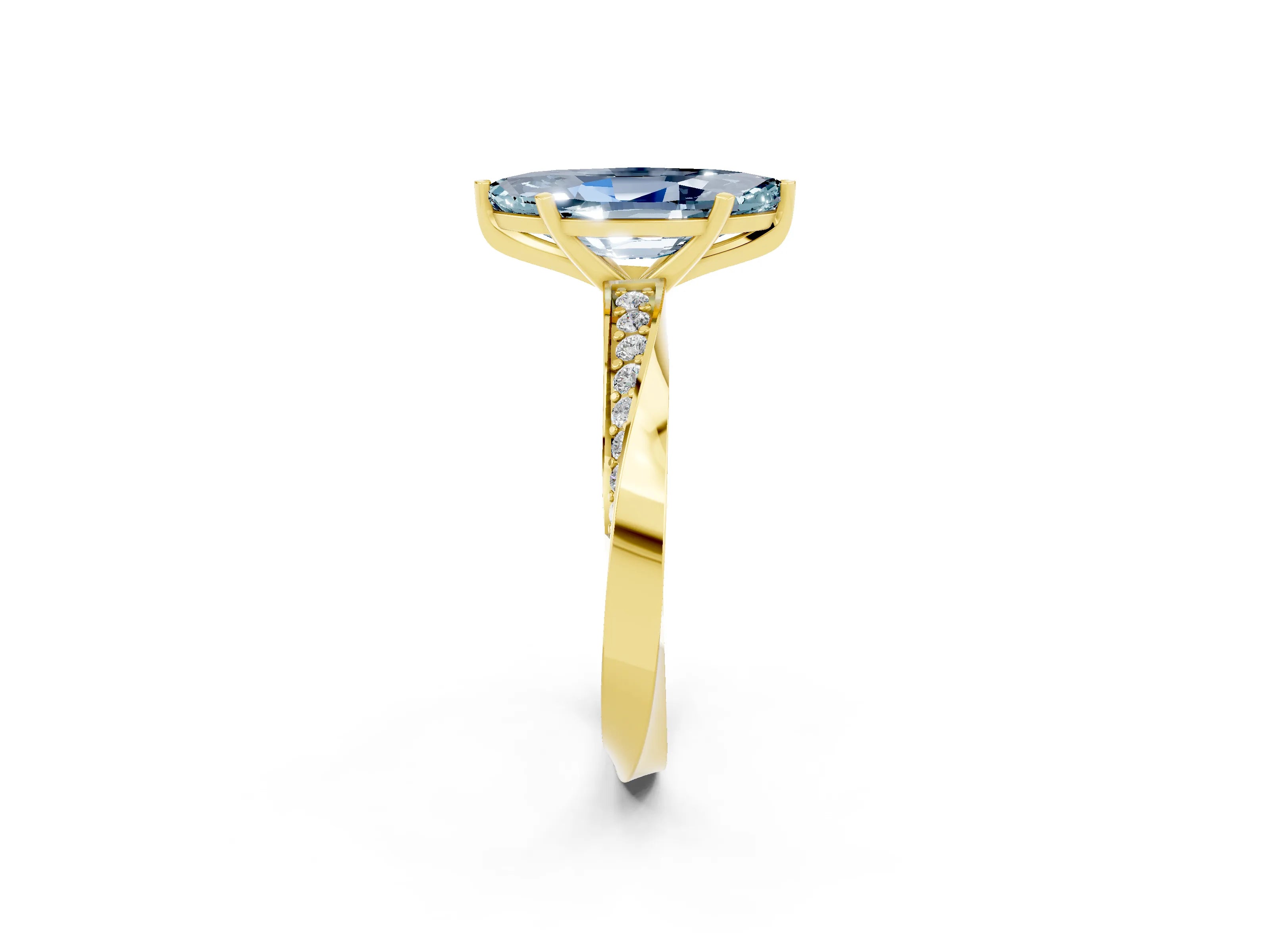 Yellow gold Marquise Cut Aquamarine Engagement Ring with Side Stone Accents and Four-Prong Setting_29
