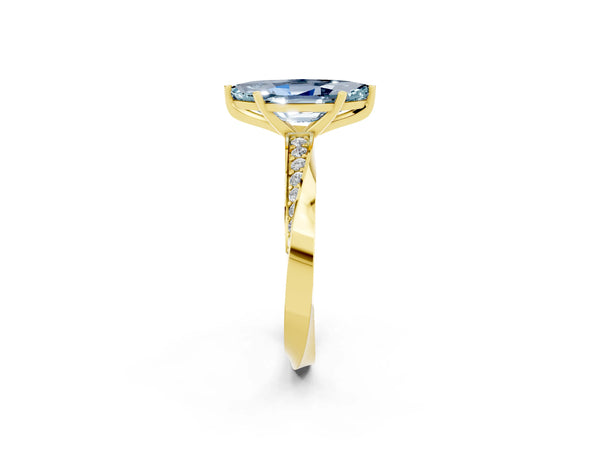 Yellow gold Marquise Cut Aquamarine Engagement Ring with Side Stone Accents and Four-Prong Setting