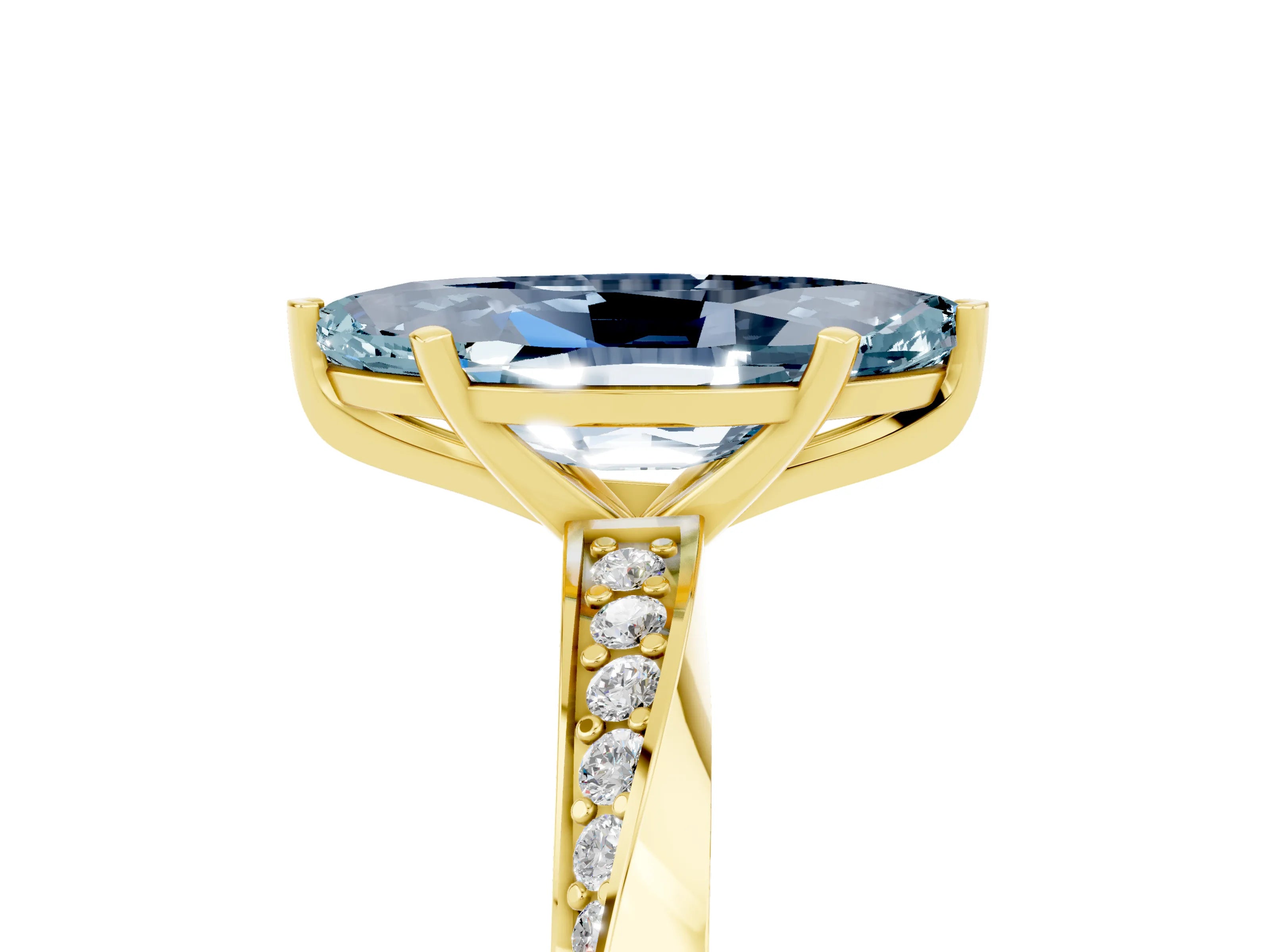 Yellow gold Marquise Cut Aquamarine Engagement Ring with Side Stone Accents and Four-Prong Setting_32
