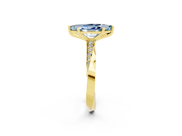 Yellow gold Marquise Cut Aquamarine Engagement Ring with Side Stone Accents and Four-Prong Setting
