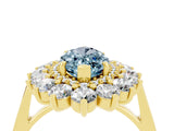 Yellow gold Marquise Cut Aquamarine Floral Double Halo Engagement Ring with Prong Setting_64