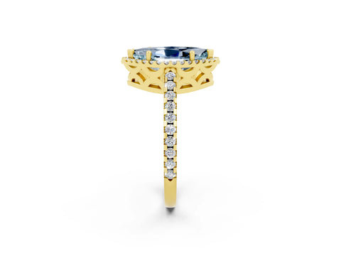 Yellow gold Marquise Cut Aquamarine Halo Engagement Ring with Pavé Band and Prong Setting_14