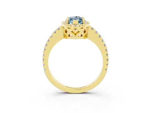 Yellow gold Marquise Cut Aquamarine Halo Engagement Ring with Pavé Band and Prong Setting_15