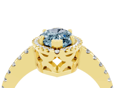 Yellow gold Marquise Cut Aquamarine Halo Engagement Ring with Pavé Band and Prong Setting_16