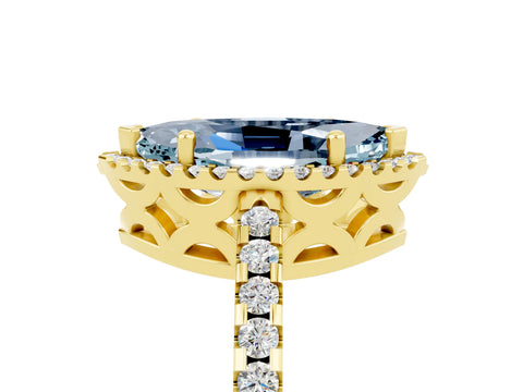 Yellow gold Marquise Cut Aquamarine Halo Engagement Ring with Pavé Band and Prong Setting_17