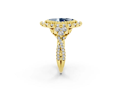 Yellow gold Marquise Cut Aquamarine Halo Ring with Pavé Band and Four-Prong Setting_14