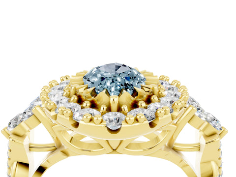 Yellow gold Marquise Cut Aquamarine Halo Ring with Pavé Band and Four-Prong Setting_16