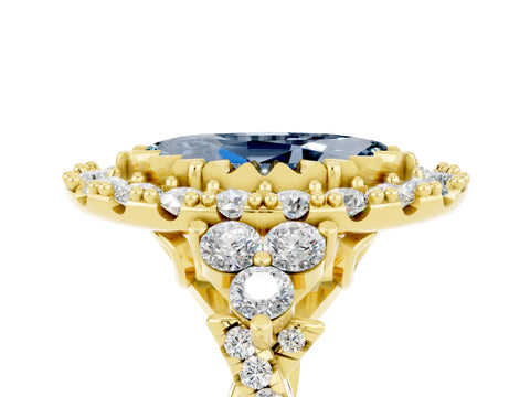 Yellow gold Marquise Cut Aquamarine Halo Ring with Pavé Band and Four-Prong Setting_17