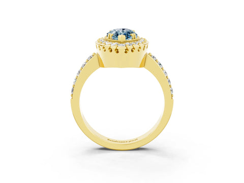 Yellow gold Marquise Cut Aquamarine Halo Ring with Pavé Band and Prong Setting_3