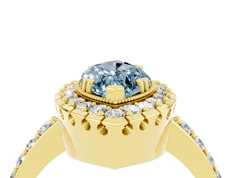 Yellow gold Marquise Cut Aquamarine Halo Ring with Pavé Band and Prong Setting_4