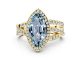 Yellow gold Marquise Cut Aquamarine Halo Ring with Round Split Shank and Prong Setting_63