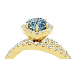 Yellow gold Marquise Cut Aquamarine Halo Ring with Round Split Shank and Prong Setting_67